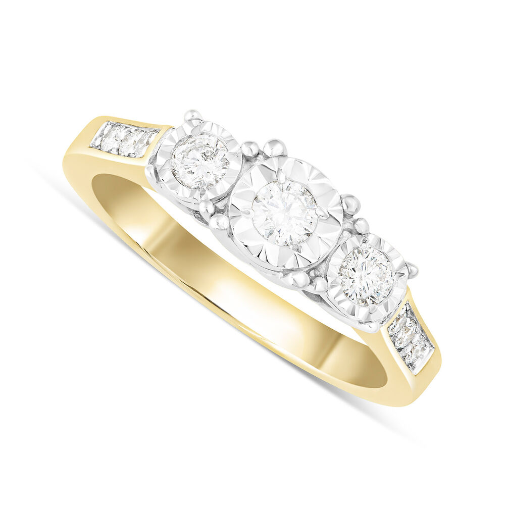 Ladies 9ct Gold Illusion 3 stone With Diamond Set Band .33ct image number 0