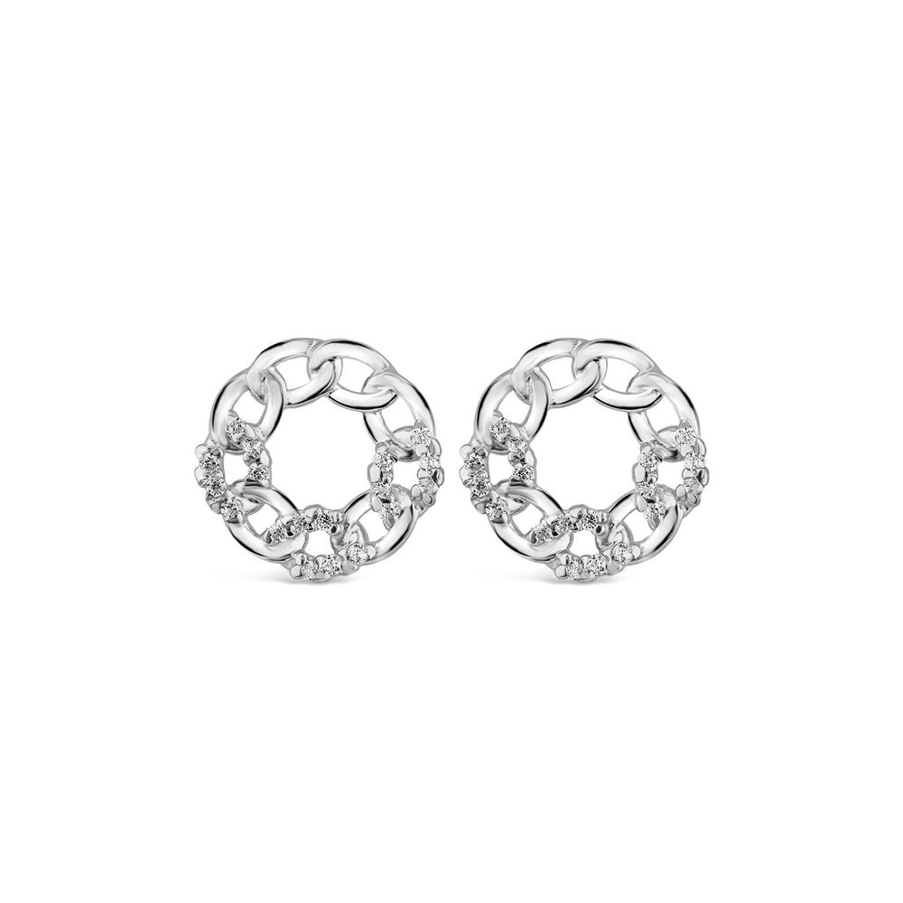 9ct White Gold Cubic Zirconia Set Curb Circle Stud Earrings