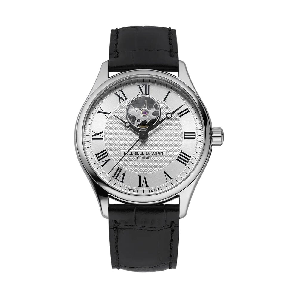 Frederique Constant Classics Heart Beat 40mm Silver Dial Black Leather Strap Watch