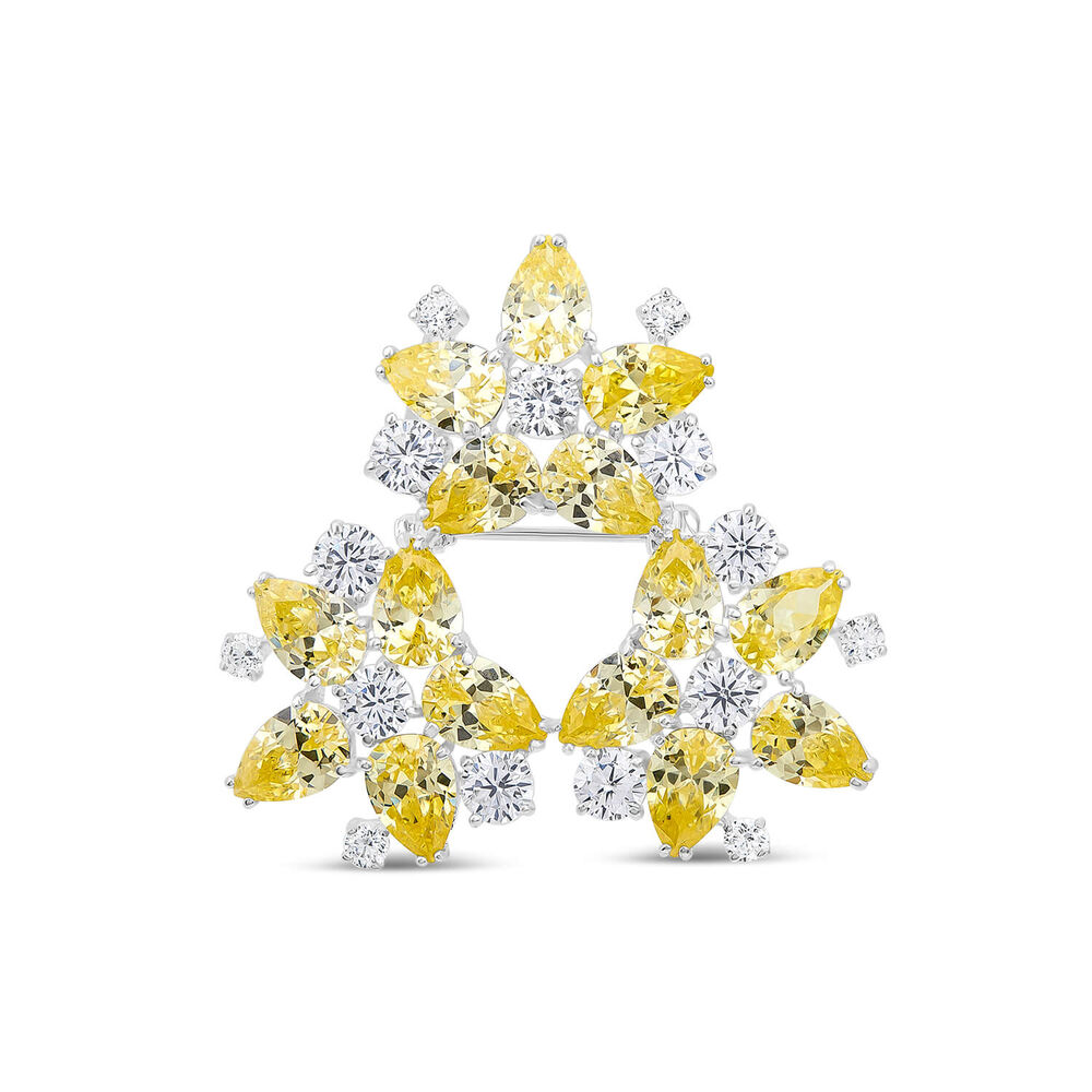 Sterling Silver Yellow & White Cubic Zirconia Cluster Flower Brooch image number 0