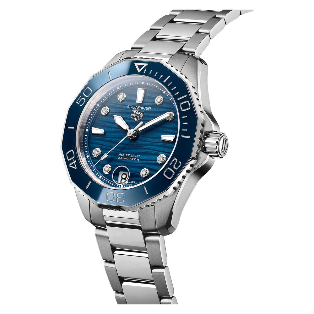 TAG Heuer Aquaracer 36mm Blue Dial Blue Bezel Steel Case Bracelet Watch
