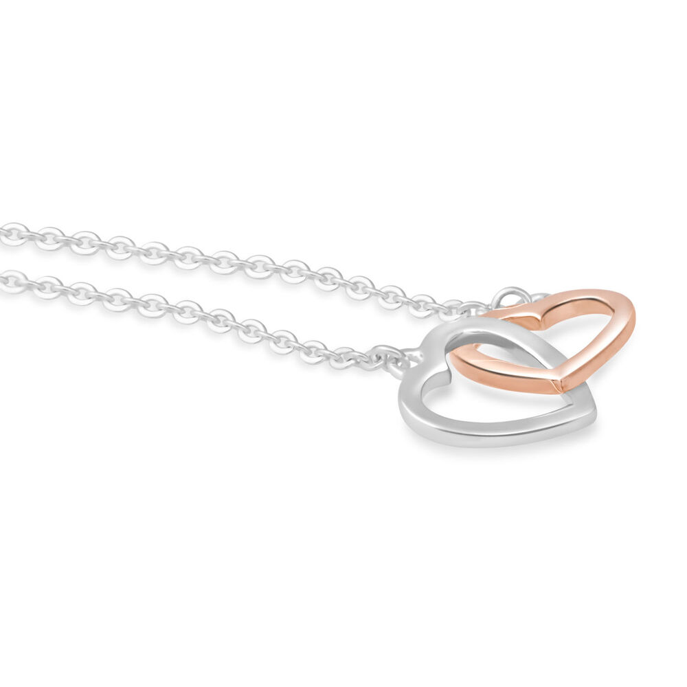 Silver and Rose Gold-Plated Interlocking Hearts Necklace image number 1