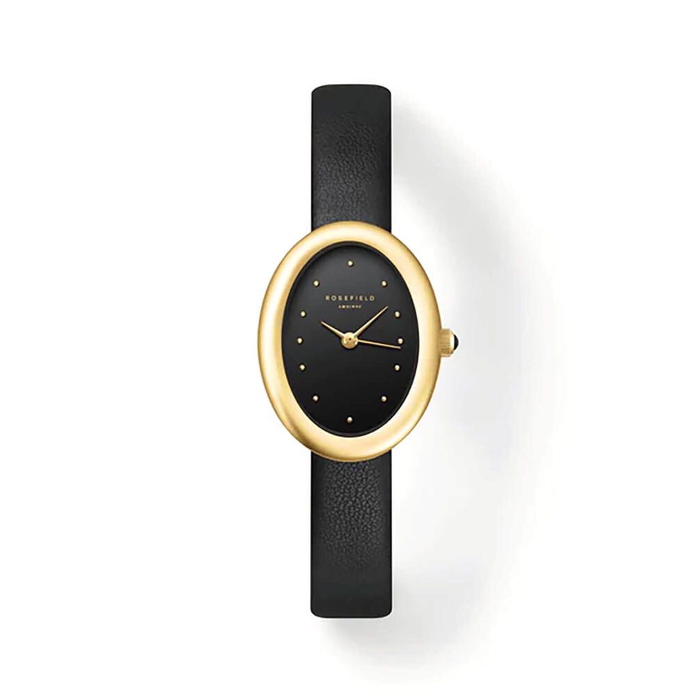 Rosefield Ovale 22x29mm Black Dial Black Leather Strap Watch
