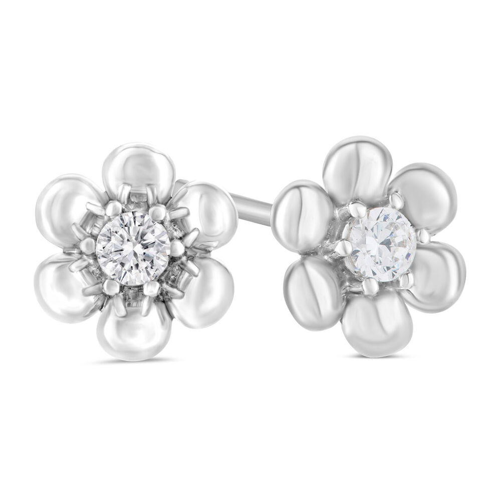 Little Treasure Sterling Silver Cubic Zirconia Flower Stud Earrings image number 1