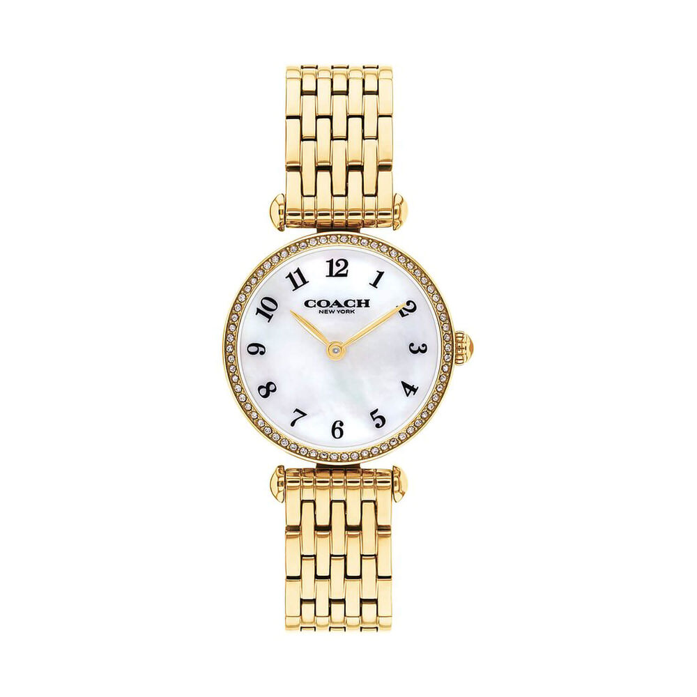 Coach Cary 26mm Mother of Pearl Dial Gold Tone Stainless Steel Watch