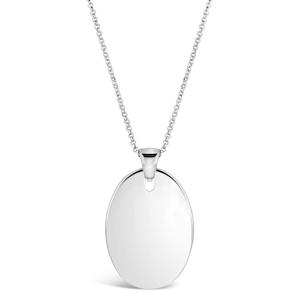 Sterling Silver Large Plain Oval Disc Pendant Necklace