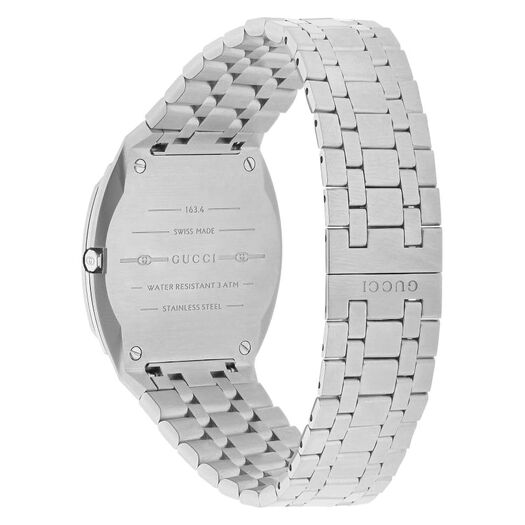 Gucci 25H 34MM Quartz Silver Dial Steel Case Bracelet Watch