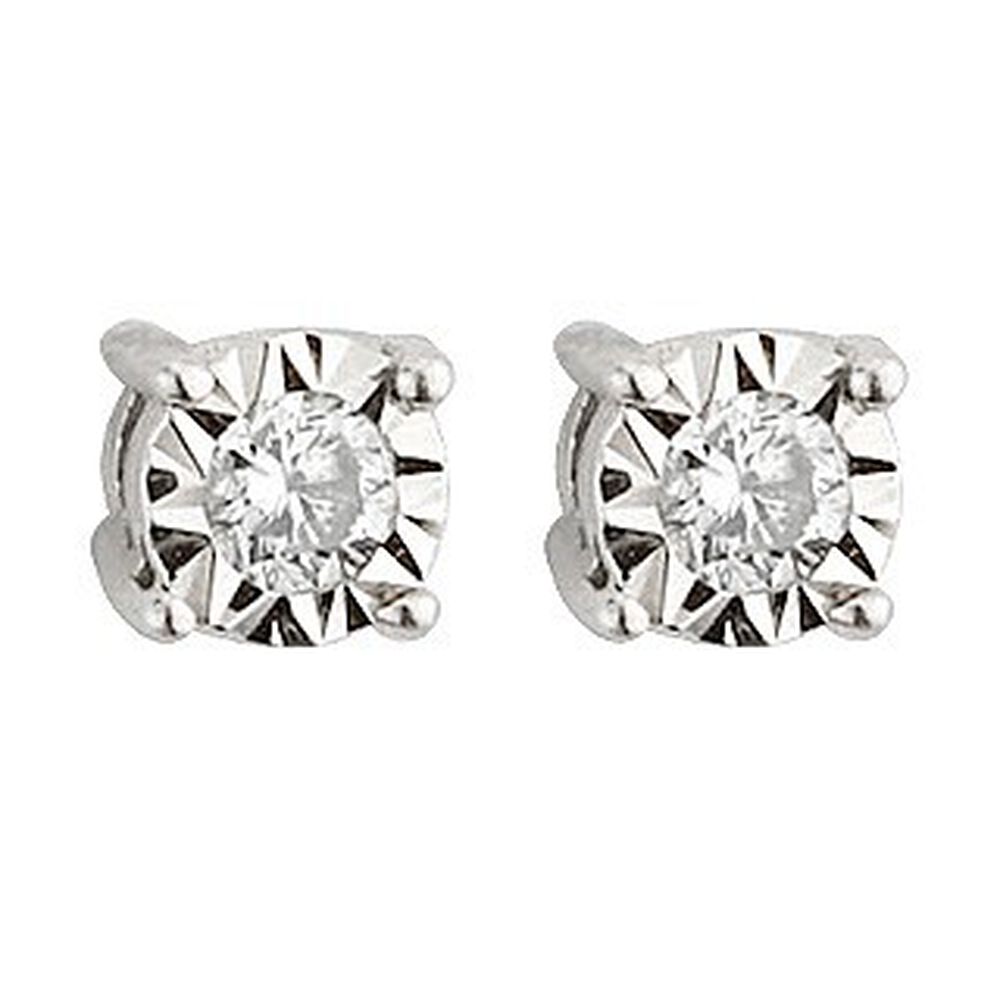 9ct White Gold Illusion 0.07ct Diamond Stud Earrings