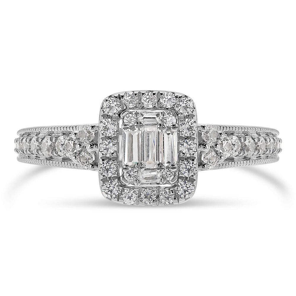 Kathy De Stafford 18ct White Gold ''Keelin'' Rectangular Cluster & Pave Shoulders 0.50ct Ring image number 1