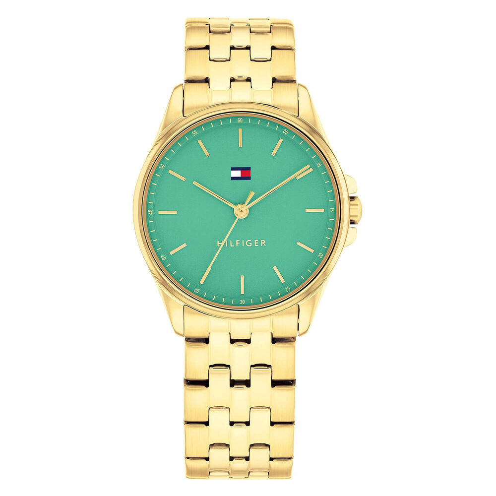 Tommy Hilfiger 30mm Green Dial Gold-Plated Steel Bracelet Watch image number 0