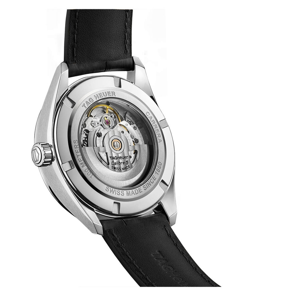 TAG Heuer Carrera Day-Date 41mm Automatic Black Dial Rose Gold Index Black Alligator Strap Watch image number 4