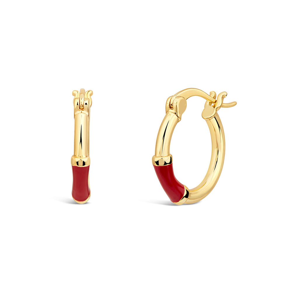 Sterling Silver & Yellow Gold Plated Red Enamel Hoop Earrings