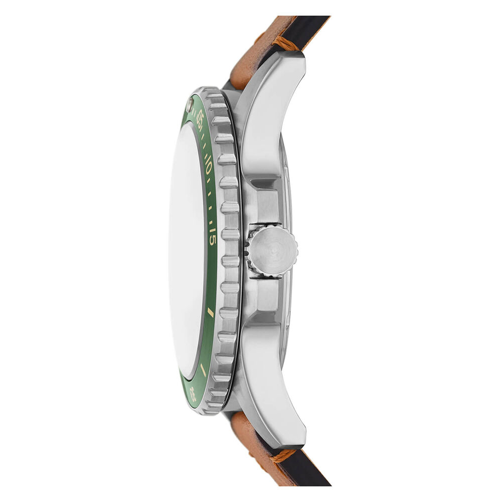 Fossil Blue 42mm Green Dial Tan Leather Strap Watch image number 2
