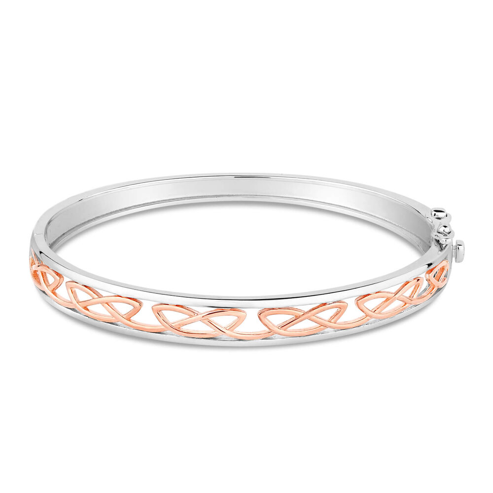 Silver Rose Gold Plated Celtic Knot Design Ladies Bangle image number 0