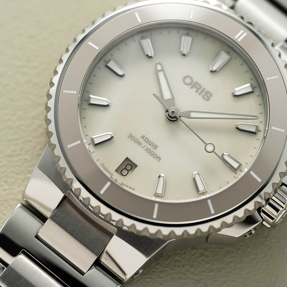 Oris Aquis Date 36.5mm White MOP Dial Stainless Steel Bracelet Watch