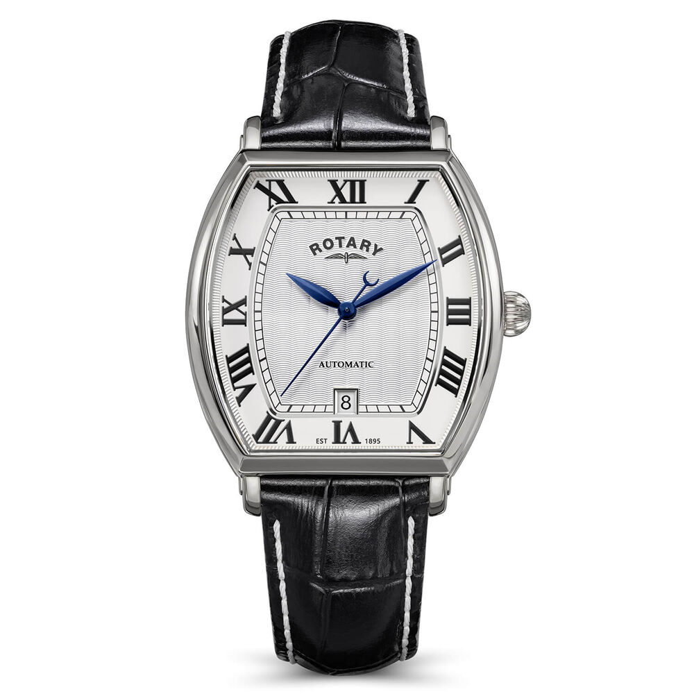 Rotary 1895 Automatic 36x46mm White Dial Black Leather Strap Watch