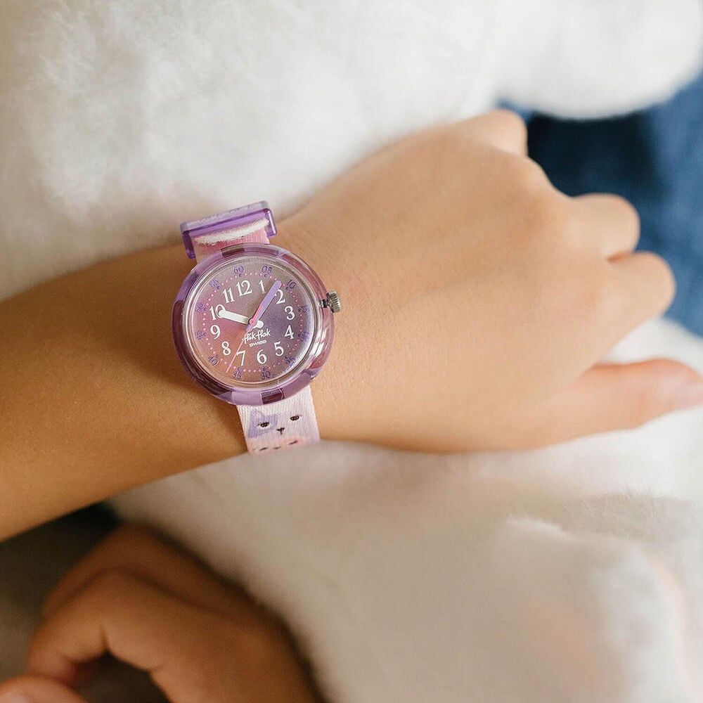 FLIK FLAK Cutie Kitty 31.85mm Purple Dial Quartz Kids Watch image number 3