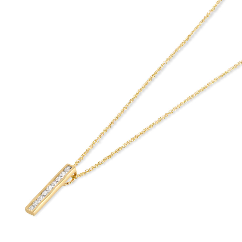 9ct Yellow Gold Channel Set Cubic Zirconia Bar Pendant (Chain Included) image number 1