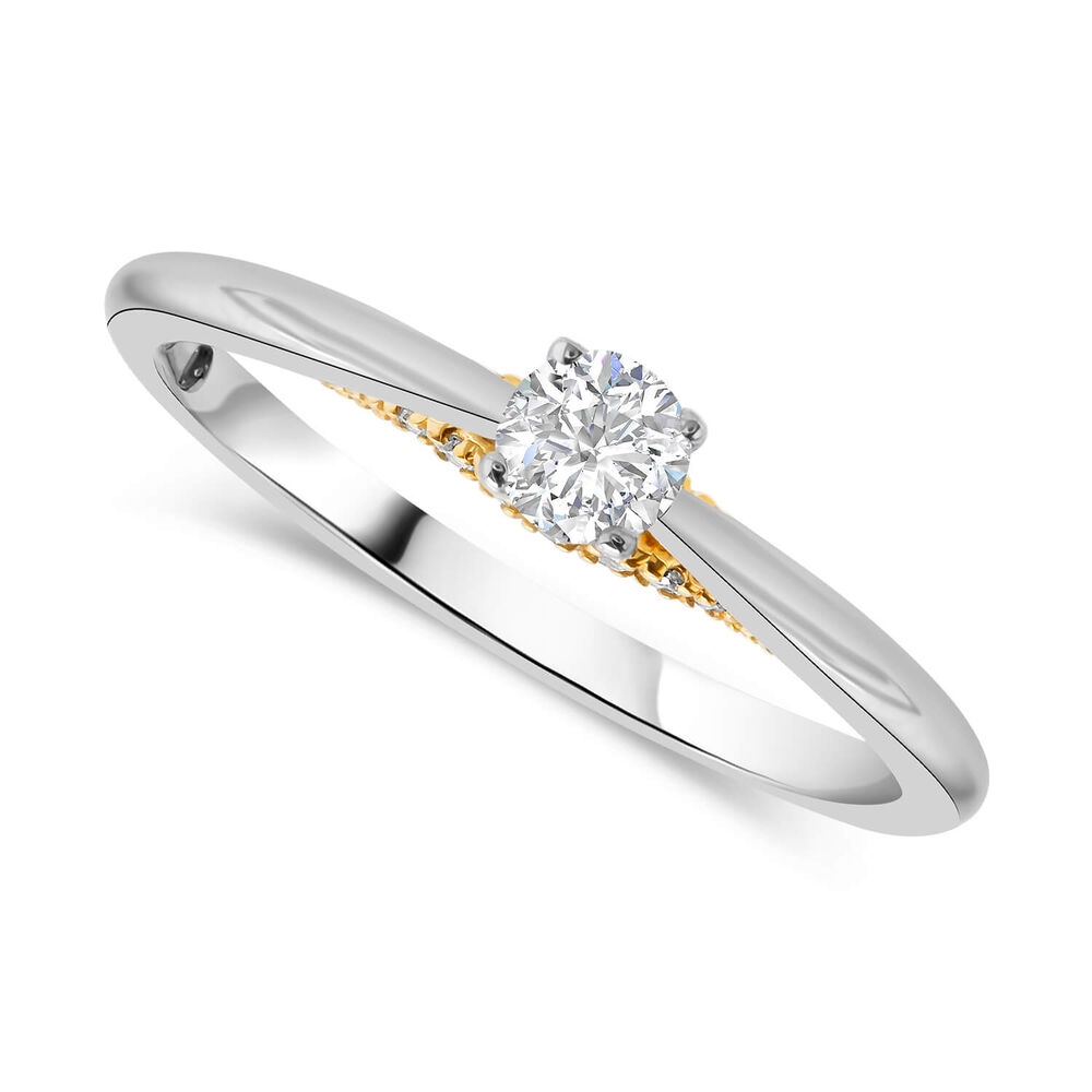 Kathy De Stafford 18ct White Gold ''Iris'' Diamond Solitaire & Yellow Gold Diamond Set Bridge 0.25ct Ring