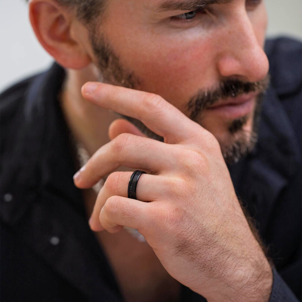 Black Titanium Black Cubic Zirconia Line Mens Ring image number 3