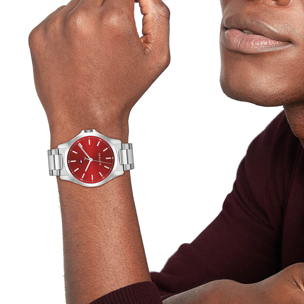 Tommy Hilfiger 43mm Red Dial Stainless Steel Bracelet Watch image number 3