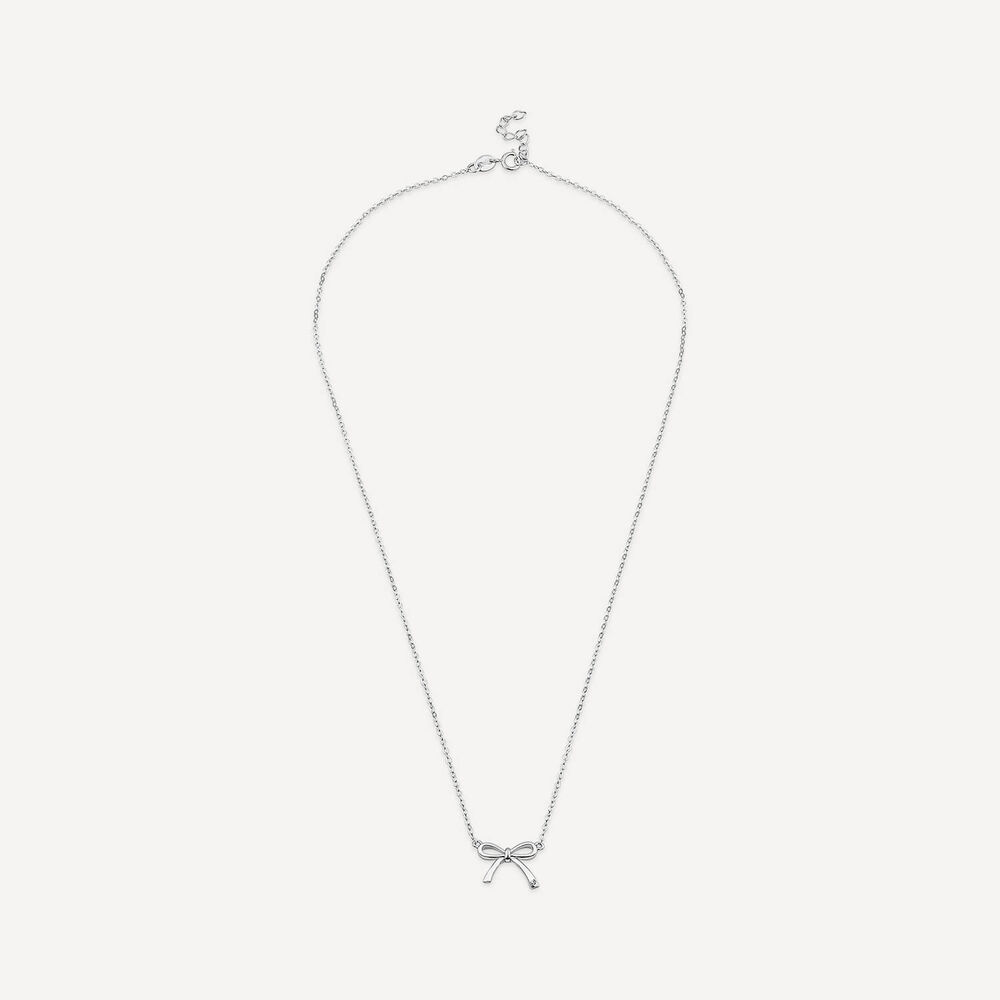 Sterling Silver Diamond Bow Necklet & Stud Earring Set image number 5