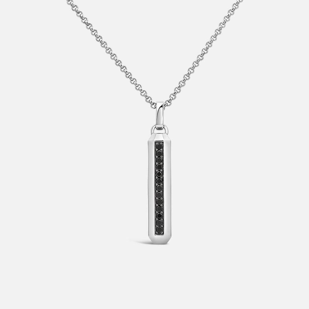 Sterling Silver Black Cubic Zirconia Bar Belcher Chain Pendant