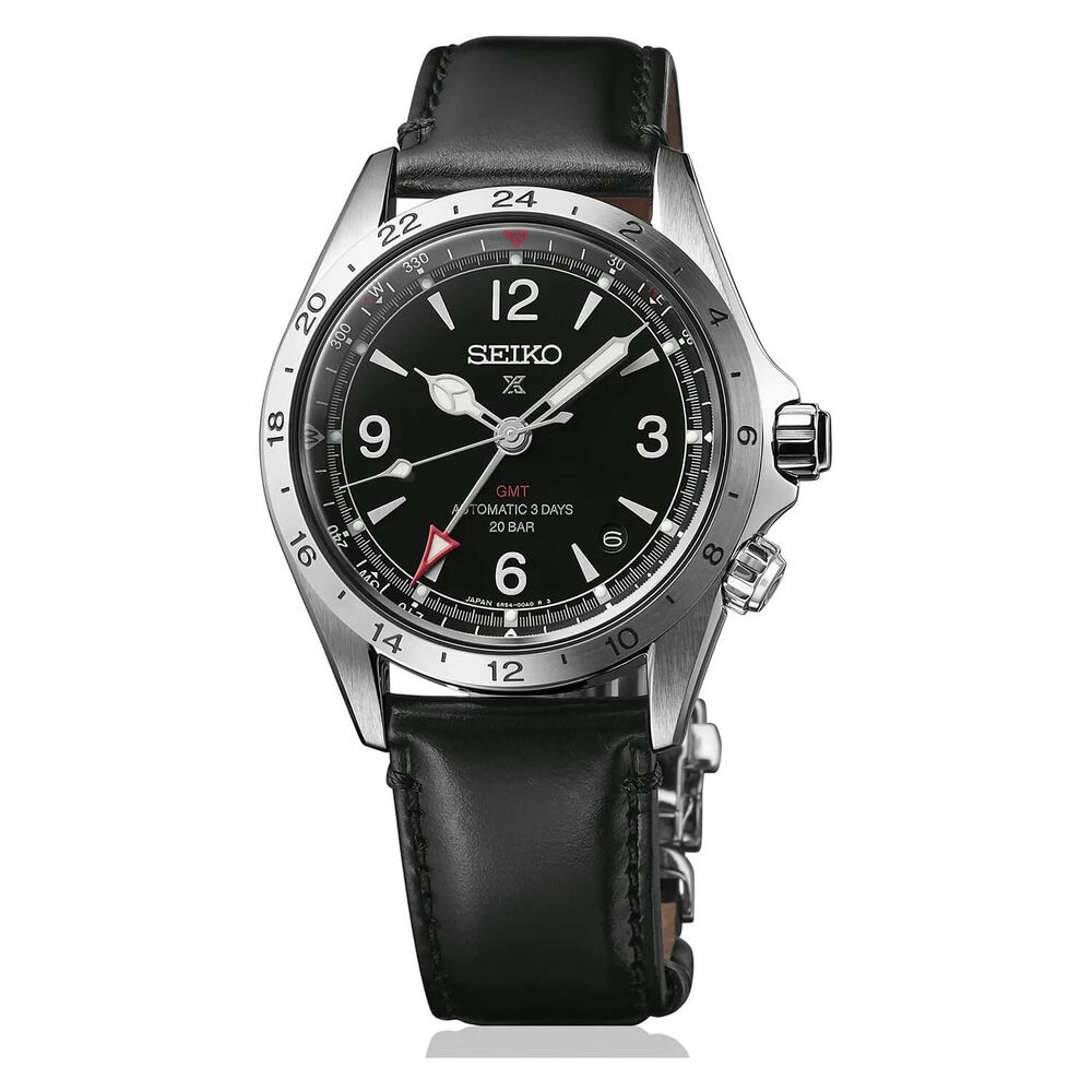 Seiko Prospex Alpinist GMT 39.5mm Black Dial Leather Strap Watch image number 0