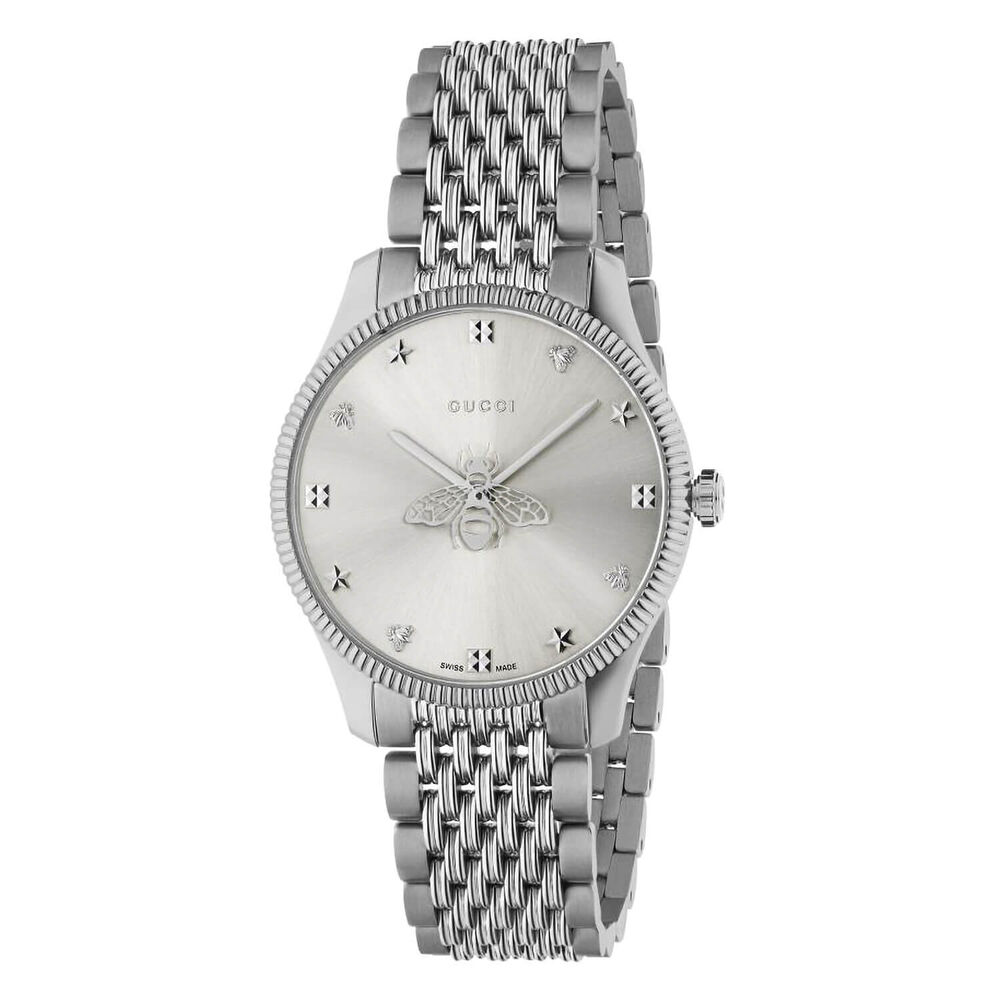Gucci Timeless 36mm Silver Dial Steel Case Bracelet Watch