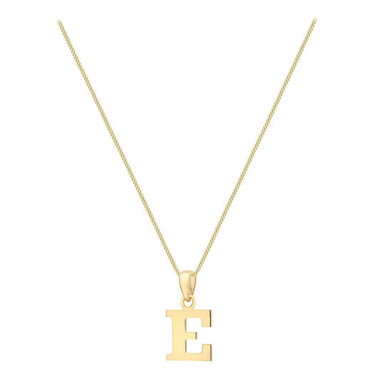 9ct Yellow Gold Plain Initial E Pendant With 16-18' Chain (Chain Included)