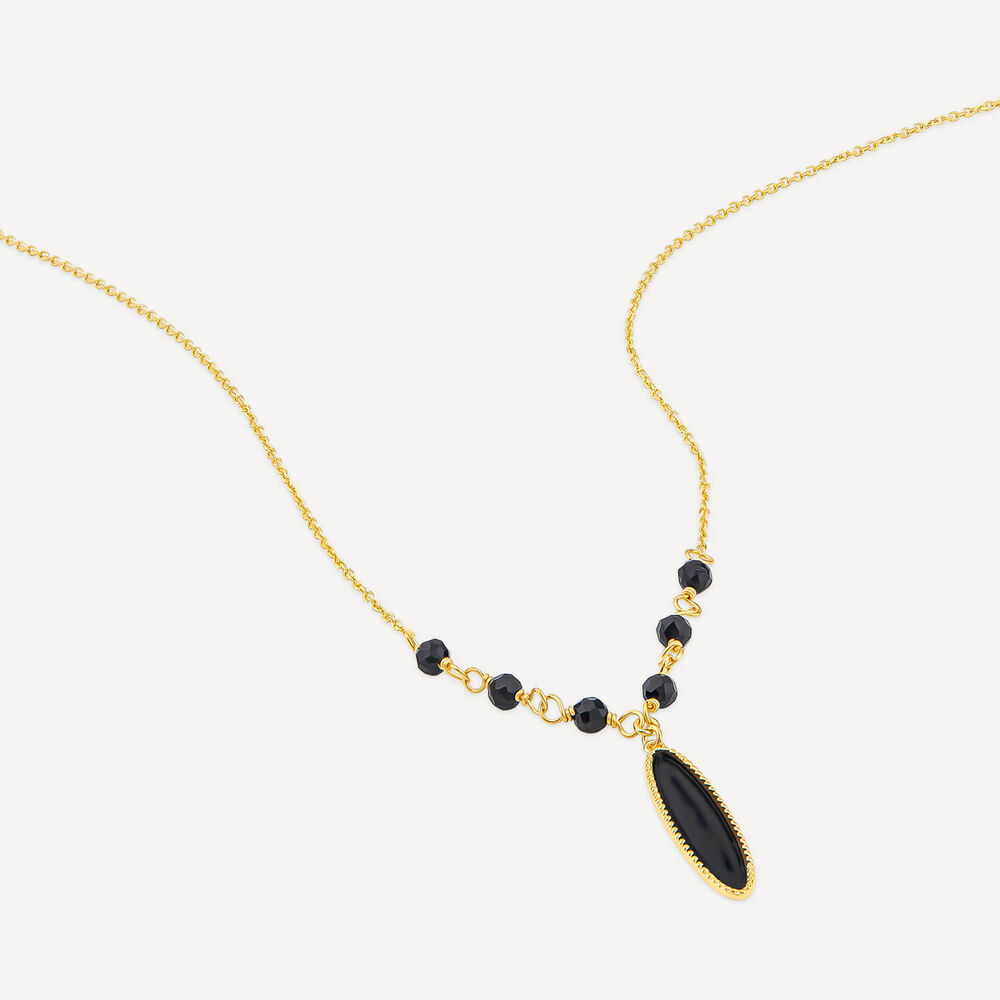 9ct Yellow Gold Black Enamel Beads & Oblong Drop Pendant Necklet image number 3