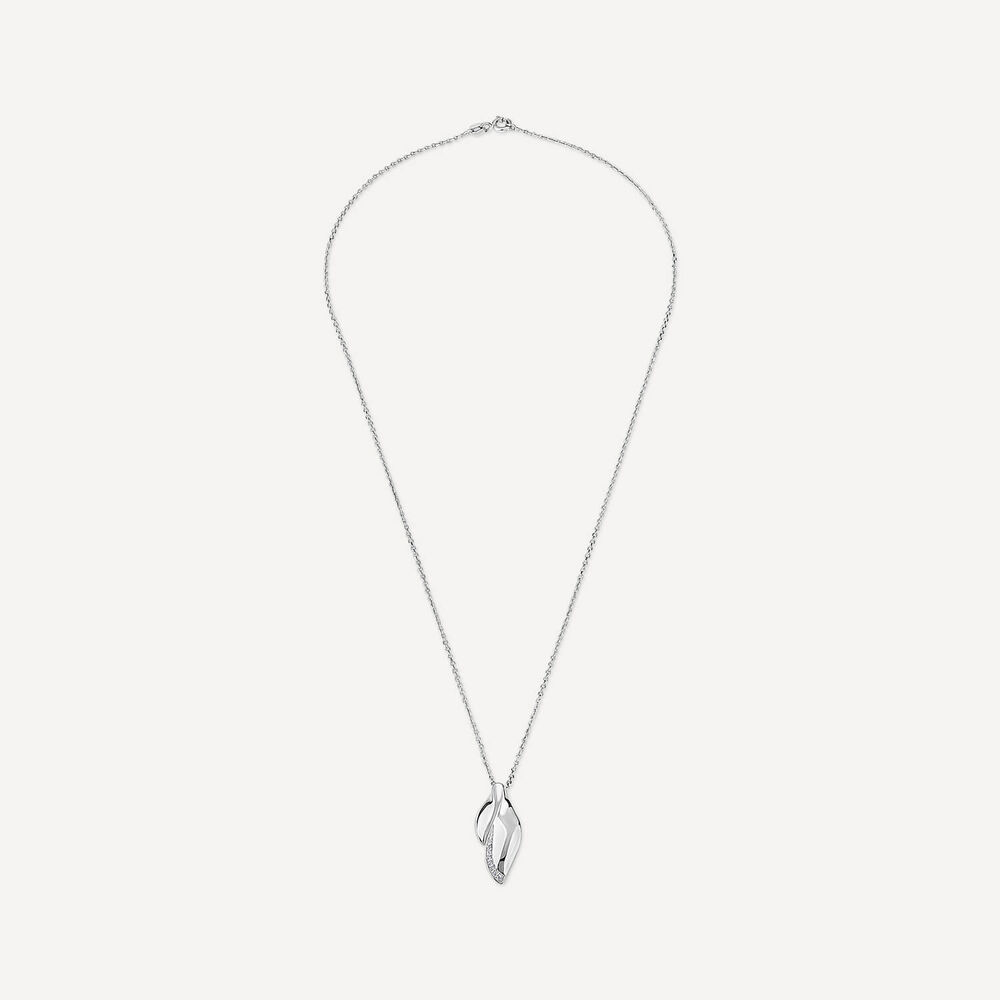 Sterling Silver Cubic Zirconia Double Leaf Shaped Pendant image number 2