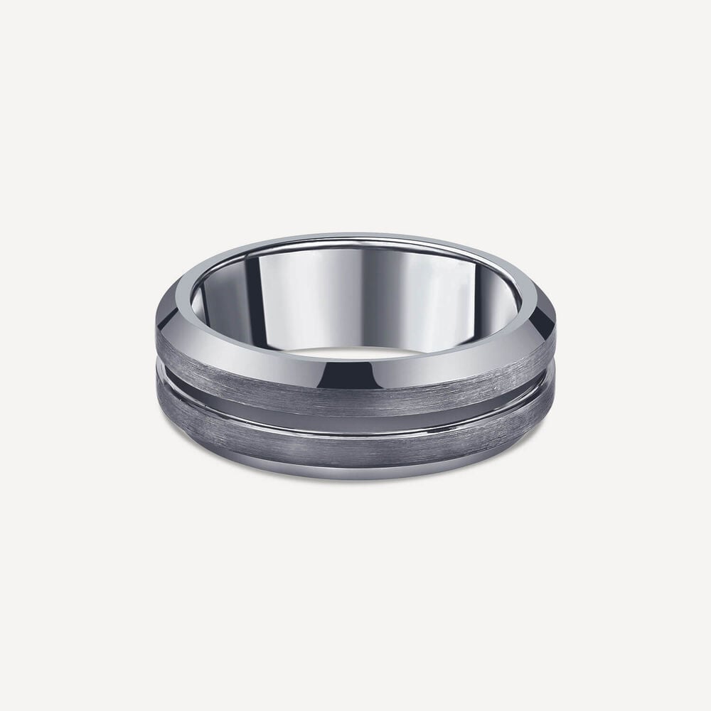 Tungsten Matte Center Groove Polished Edge 7mm Men's Ring image number 2