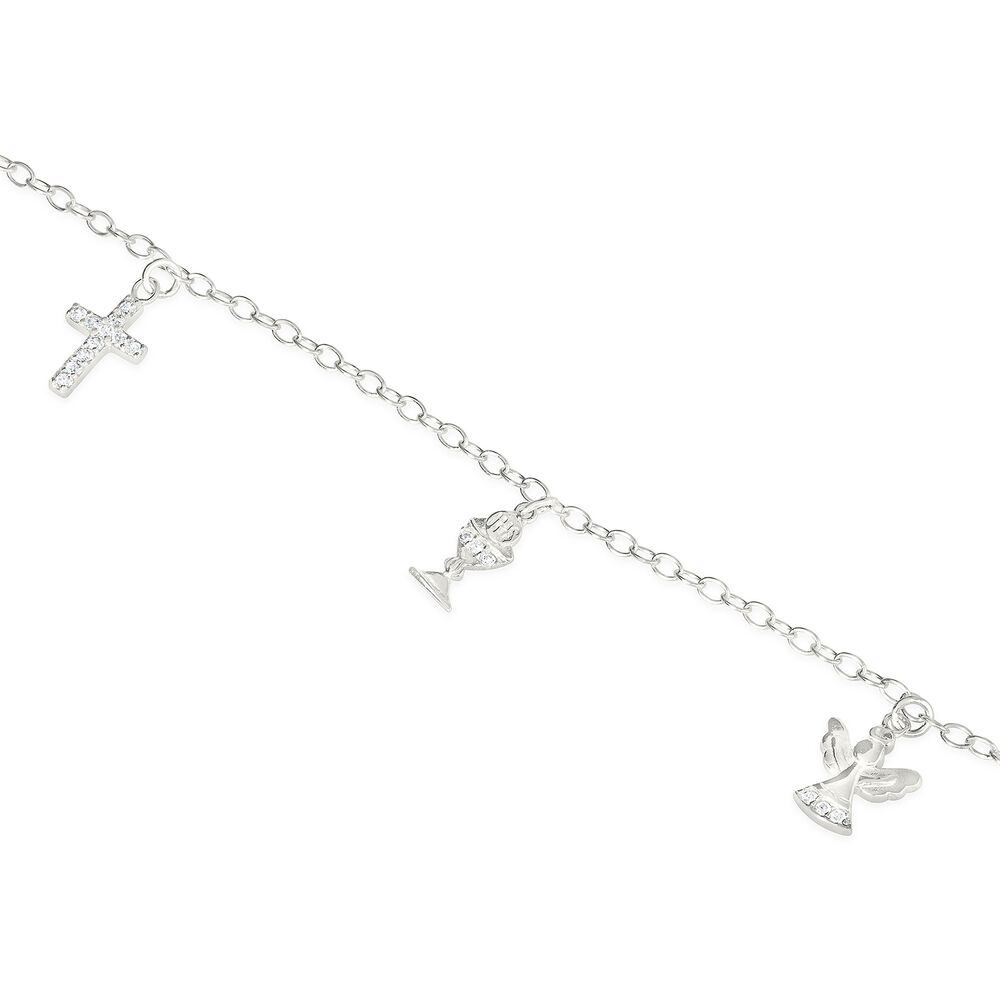 Sterling Silver and Zirconia Angel Chalice Cross Bracelet image number 1