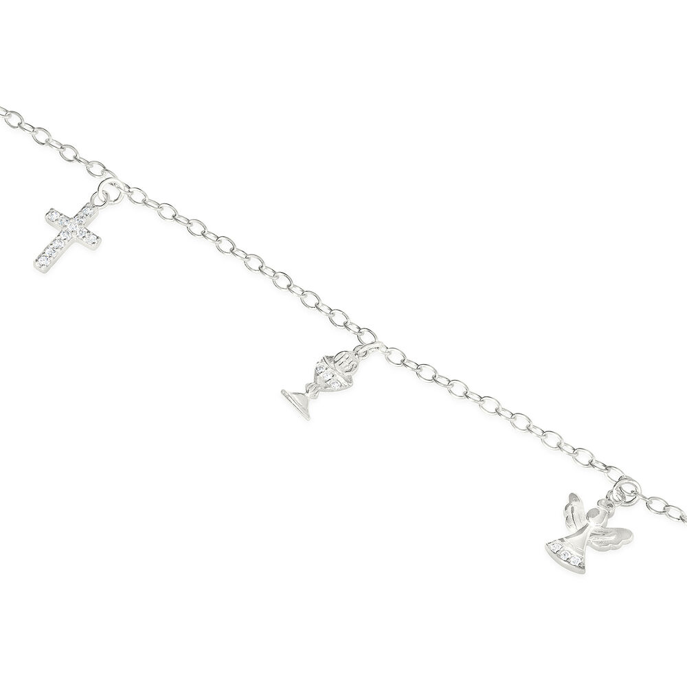 Sterling Silver and Zirconia Angel Chalice Cross Bracelet