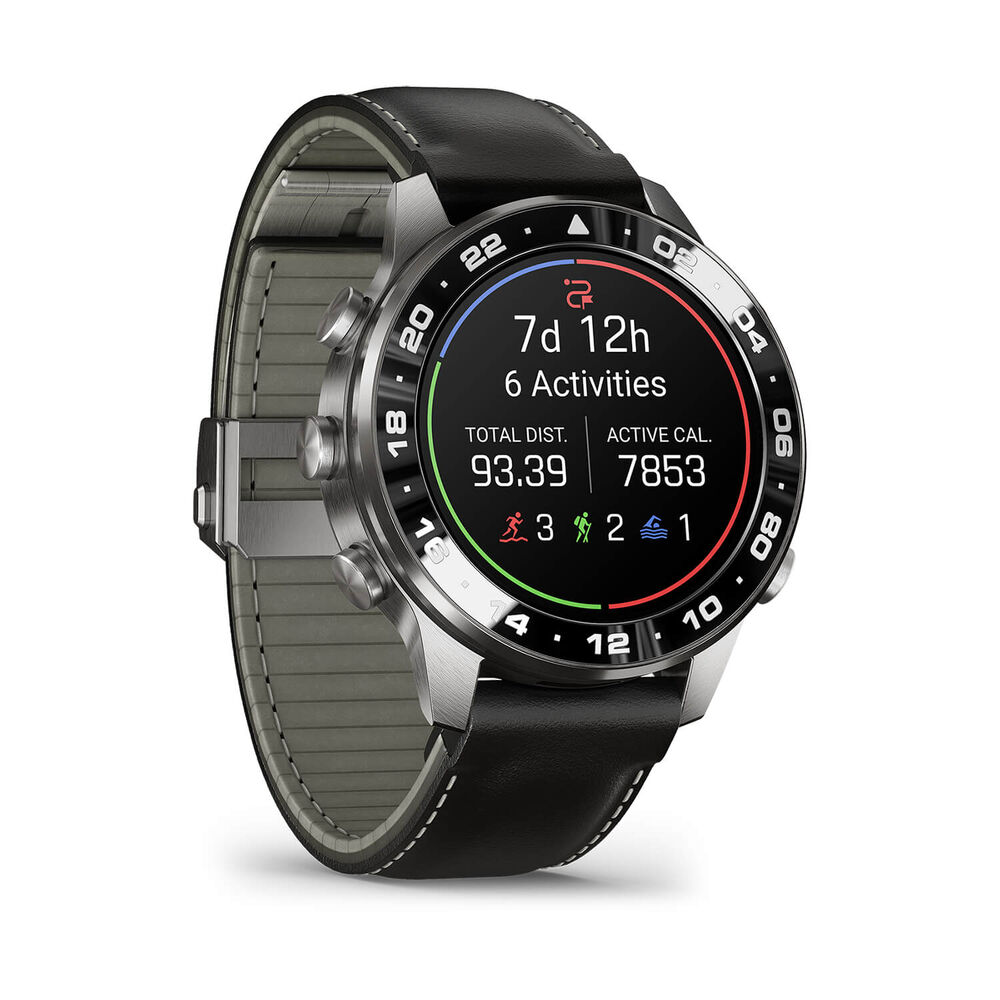 Garmin MARQ Aviator (Gen 3) 47mm Grade 5 Titanium Case Black Italian Calfskin Leather Watch