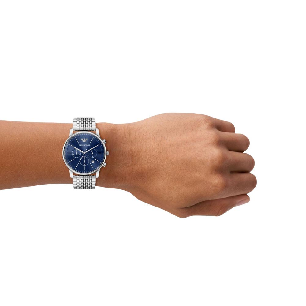 Emporio Armani Minimalist 42mm Blue Dial Stainless Steel Bracelet Watch