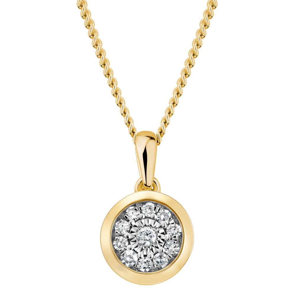 9ct Yellow Gold 0.15ct Diamond Illusion Rubover Pendant