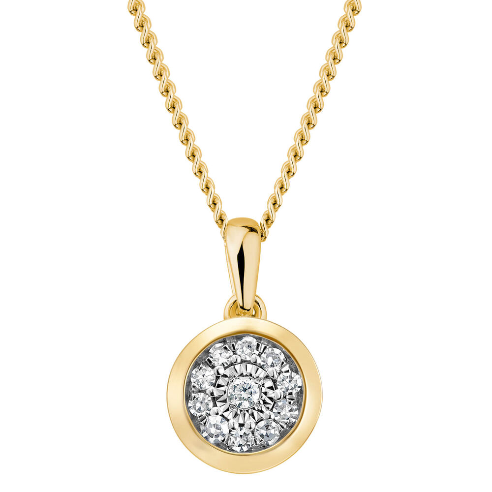 9ct Yellow Gold 0.15ct Diamond Illusion Rubover Pendant image number 0
