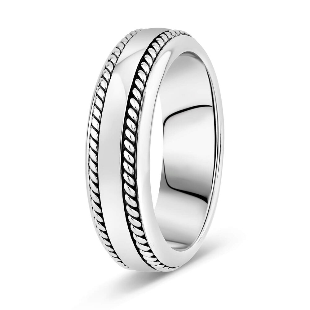 Sterling Silver Rhodium Plated 7mm Double-Twist Men's Ring image number 3