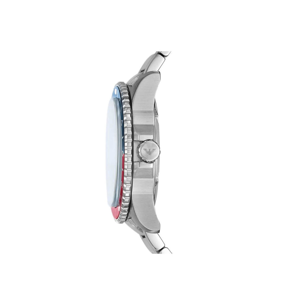 Emporio Armani Diver 42mm Blue Dial Red & Blue Bezel Steel Bracelet Watch image number 2
