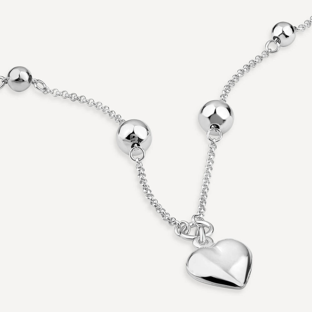 Sterling Silver Ball Station Chain Heart Shaped Drop Pendant image number 4