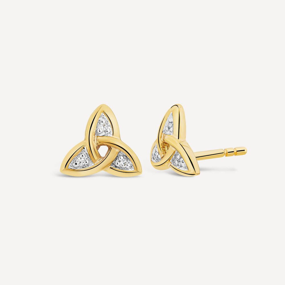 9ct Yellow Gold Cubic Zirconia Trinity Knot Stud Earrings image number 1