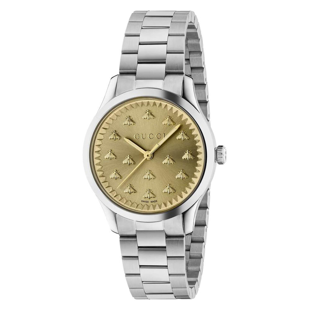 Gucci G-Timeless Multibee 32mm Yellow Gold Dial Steel Case Bracelet Watch