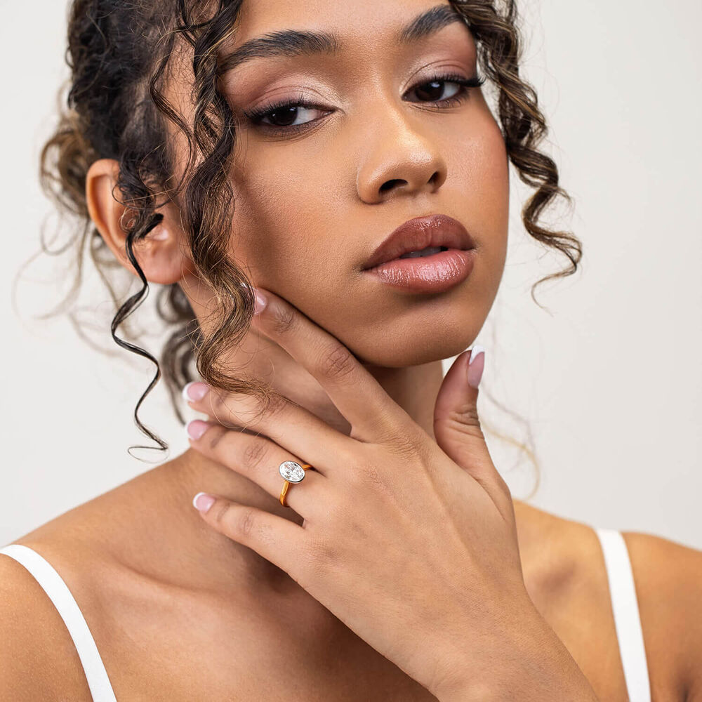 Born 18ct Yellow Gold 2.00ct Oval Lab Grown Diamond Bezel Set Solitaire Ring