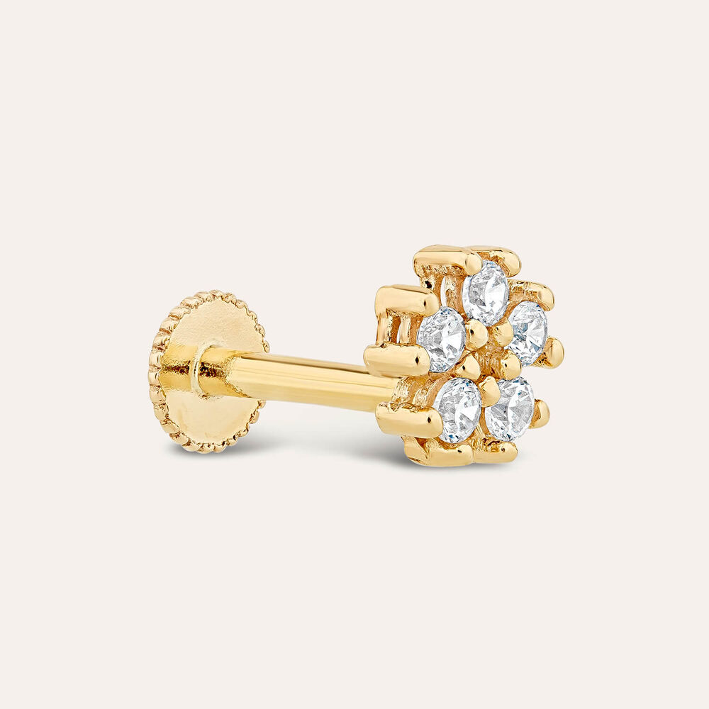 9ct Yellow Gold Cubic Zirconia Flower Single Stud Earring