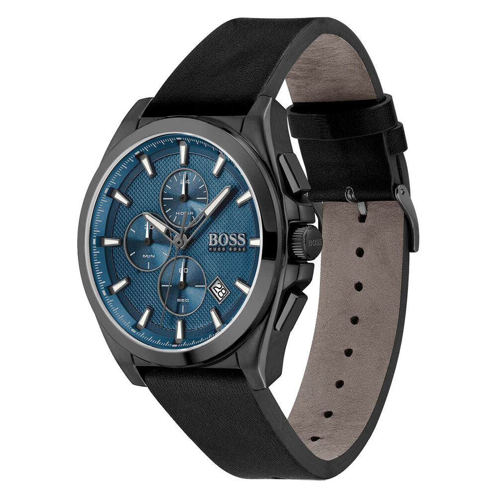 Hugo BOSS Grandmaster Lux 46mm Blue Dial Black PVD Case Black Rubber Strap Watch