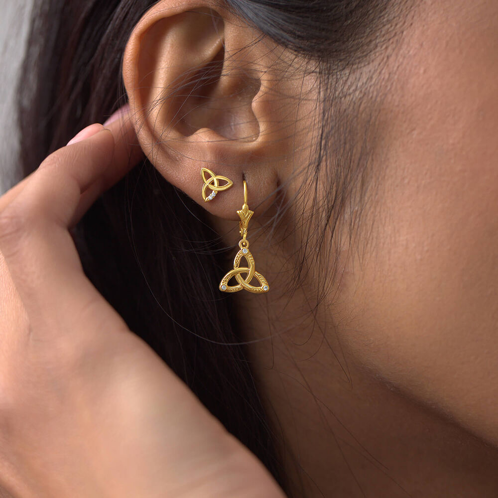 9ct Yellow Gold Cubic Zirconia Trinity Knot Drop Earrings image number 2