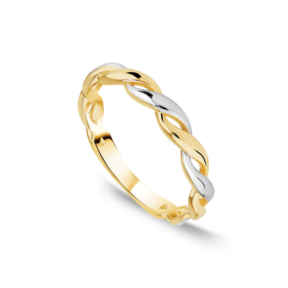 9ct Yellow & White Gold Plaited Plain Ring