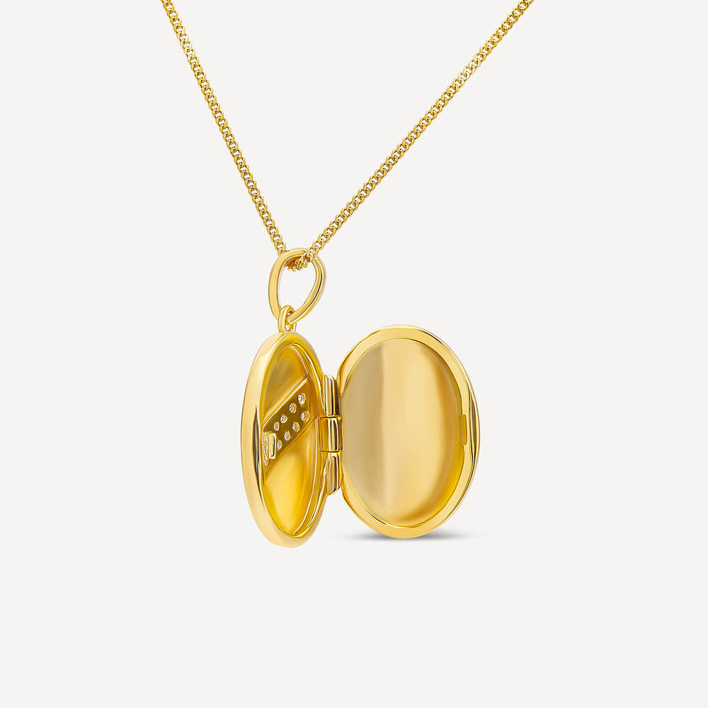 Yellow Gold Plated Sterling Silver Cubic Zirconia Double Row Centre Oval Locket Pendant